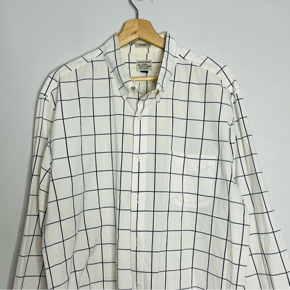 J. Crew White Window Pane Classic Cotton Button Up XL